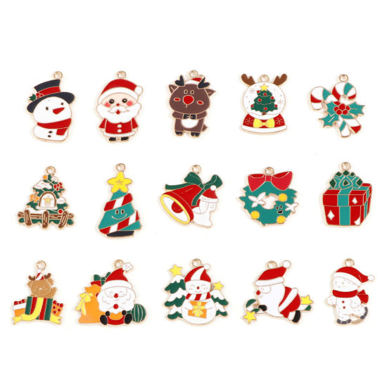 Picture of Zinc Based Alloy Christmas Charms Gold Plated Multicolor Enamel