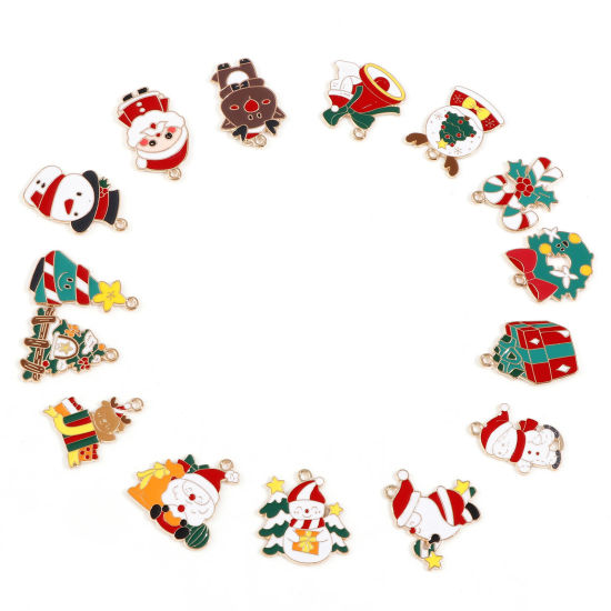 Picture of Zinc Based Alloy Christmas Charms Gold Plated Multicolor Enamel