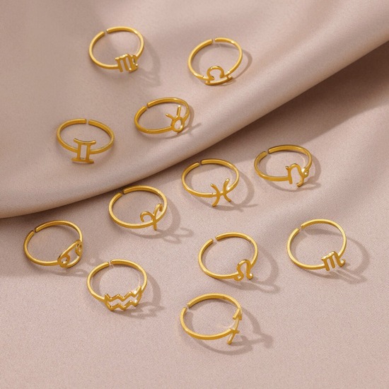 Imagen de 304 Acero Inoxidable Abierto Ajustable Anillos Chapado en Oro Constelación 18mm (US Size 7.75), 2 Unidades