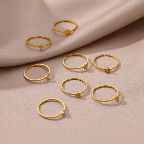 Image de Bagues Ouvert Ajoustable en 304 Acier Inoxydable Doré 18mm (Taille d'US 7.75) , 2 Pcs