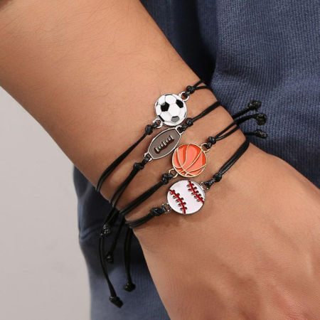 Deporte Pulseras de la Amistad Ola Negro Fútbol Baloncesto Ajustable 1 Unidad