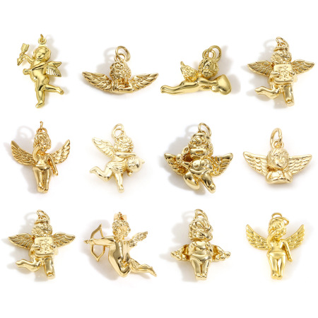 Latón Religión Colgantes Charms Ángel Color Oro de 18K 3D 1 Unidad