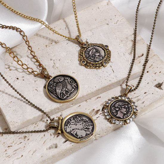 Imagen de 1 Unidad Latón Coin Colgantes Charms Plata Antigua Bronce Antiguo Dos Colores Retrato Cabeza Doble Cara