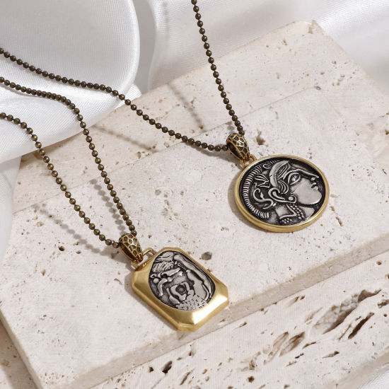 Imagen de 1 Unidad Latón Coin Colgantes Charms Plata Antigua Bronce Antiguo Dos Colores Retrato Cabeza Doble Cara