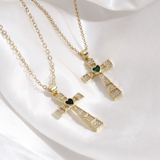 Immagine di Ottone Religione Ciondoli Croce 18K Vero Oro Placcato Cuore Micro Spianare 3.5cm x 1.7cm, 1 Pz