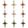 Picture of Brass Religious Pendants 18K Real Gold Plated Cross Multicolour Cubic Zirconia 3.6cm x 2.1cm