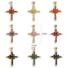 Picture of Brass Religious Pendants 18K Real Gold Plated Cross Multicolour Cubic Zirconia 3.6cm x 2.1cm