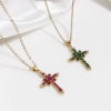 Picture of Brass Religious Pendants 18K Real Gold Plated Cross Multicolour Cubic Zirconia 3.6cm x 2.1cm