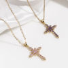 Picture of Brass Religious Pendants 18K Real Gold Plated Cross Multicolour Cubic Zirconia 3.6cm x 2.1cm