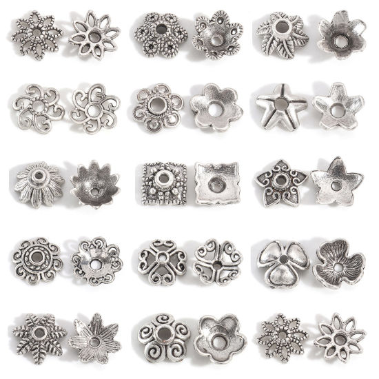 Изображение Цинковый Сплав Шапочки Для Бусин Цветы Античное Серебро 20 ШТ