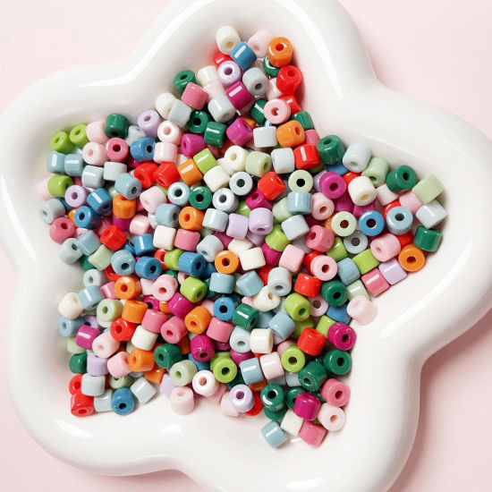 Picture of Acrylic Beads For DIY Jewelry Making Multicolor Opaque Round About 6mm x 5mm