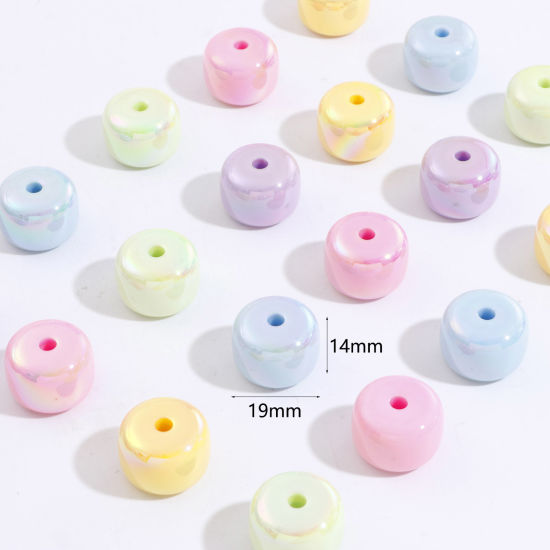 Picture of Acrylic Beads For DIY Jewelry Making Multicolor AB Rainbow Color Cylinder About 19mm x 14mm