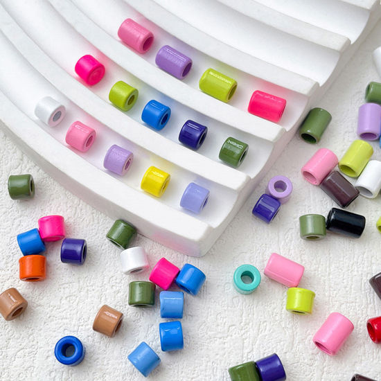 亜鉛合金 スペーサー ビーズ ペンダント チャームト DIY 手作り ハンドメイド ジュエリー アクセサリーを作る ランダムミックスカラー 円筒形 ペインティング 10 個 の画像