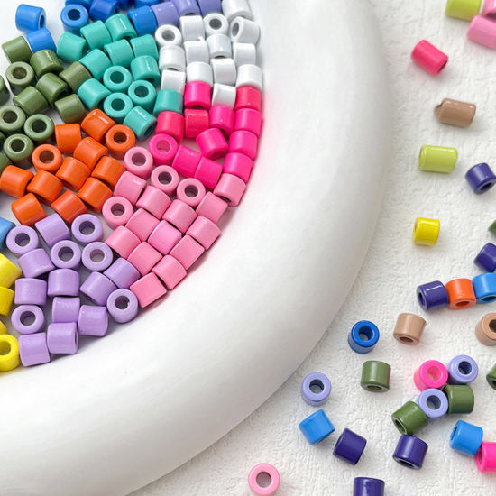 亜鉛合金 スペーサー ビーズ ペンダント チャームト DIY 手作り ハンドメイド ジュエリー アクセサリーを作る ランダムミックスカラー 円筒形 ペインティング 10 個 の画像