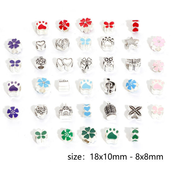 Picture of Zinc Based Alloy European Style Large Hole Charm Beads Multicolor At Random Mixed Butterfly Enamel