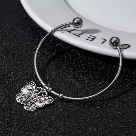 Imagen de Zamak Halloween Colgantes Charms Plata Antigua Mariposa Cráneo Esmalte 23mm x 21mm, 10 Unidades