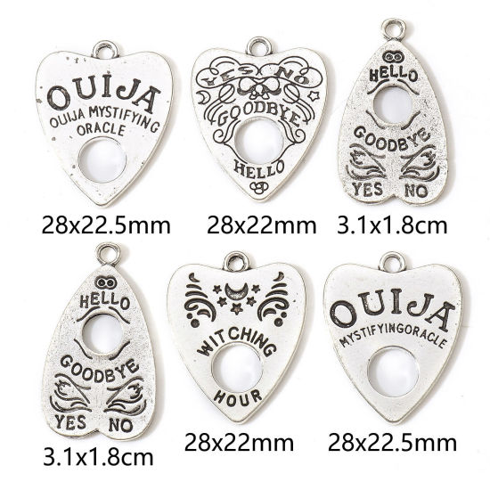 Picture of Zinc Based Alloy Charms Antique Silver Color Ouija Board Heart