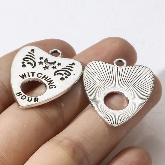 Picture of Zinc Based Alloy Charms Antique Silver Color Ouija Board Heart