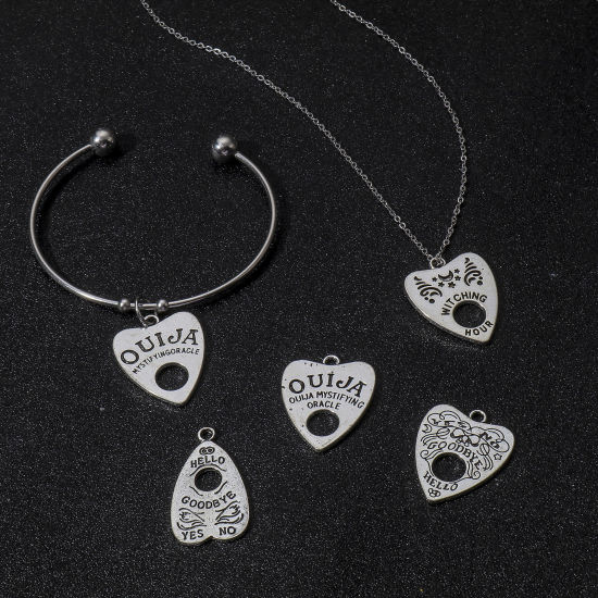 Picture of Zinc Based Alloy Charms Antique Silver Color Ouija Board Heart