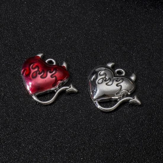 Immagine di Lega di Zinco Halloween Charms Argento Antico Cuore Il Diavolo 27mm x 24mm, 10 Pz