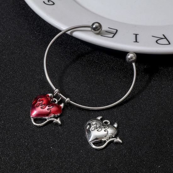 Immagine di Lega di Zinco Halloween Charms Argento Antico Cuore Il Diavolo 27mm x 24mm, 10 Pz
