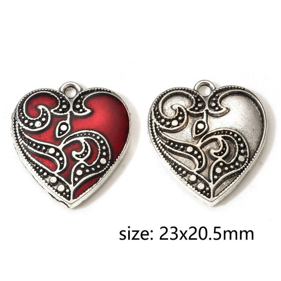 Imagen de Zamak Colgantes Charms Plata Antigua Corazón Flor de vid 23mm x 20.5mm, 10 Unidades