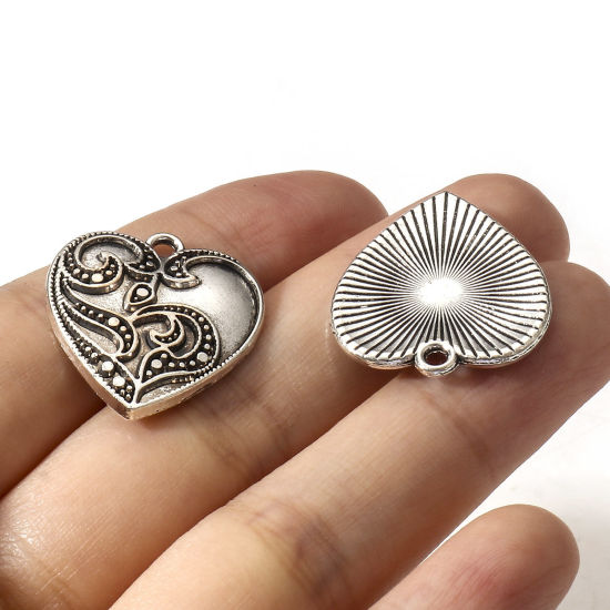 Imagen de Zamak Colgantes Charms Plata Antigua Corazón Flor de vid 23mm x 20.5mm, 10 Unidades