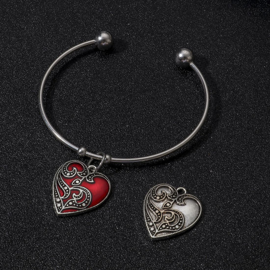 Imagen de Zamak Colgantes Charms Plata Antigua Corazón Flor de vid 23mm x 20.5mm, 10 Unidades