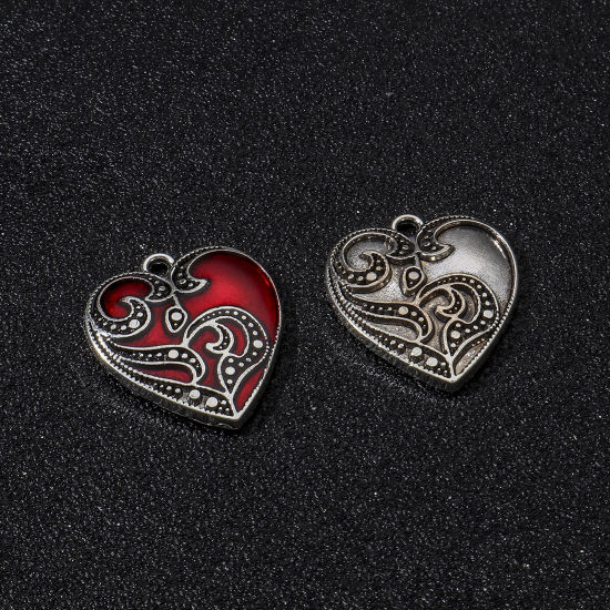 Imagen de Zamak Colgantes Charms Plata Antigua Corazón Flor de vid 23mm x 20.5mm, 10 Unidades
