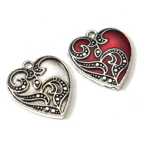 Imagen de Zamak Colgantes Charms Plata Antigua Corazón Flor de vid 23mm x 20.5mm, 10 Unidades