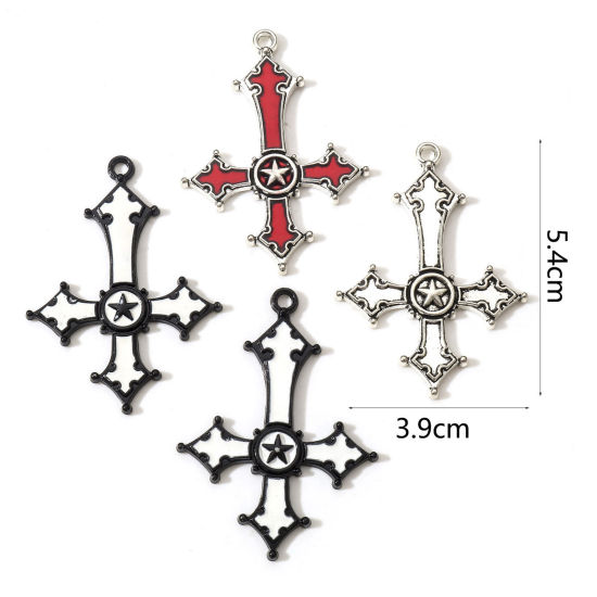 Picture of Zinc Based Alloy Religious Pendants Cross Pentagram Star 5.4cm x 3.9cm