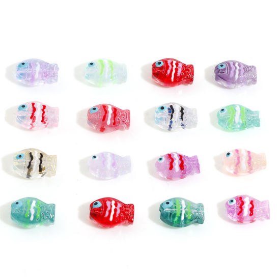 Picture of Lampwork Glass Ocean Jewelry Beads For DIY Jewelry Making Fish Animal Multicolor Enamel About 14mm x 10mm