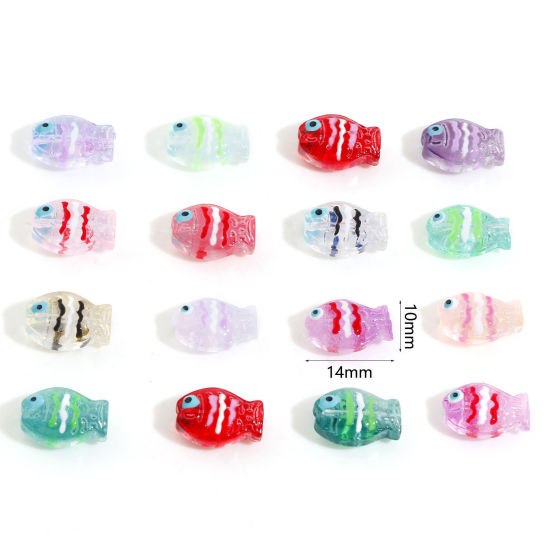 Picture of Lampwork Glass Ocean Jewelry Beads For DIY Jewelry Making Fish Animal Multicolor Enamel About 14mm x 10mm