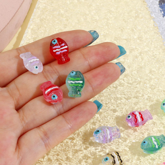 Picture of Lampwork Glass Ocean Jewelry Beads For DIY Jewelry Making Fish Animal Multicolor Enamel About 14mm x 10mm