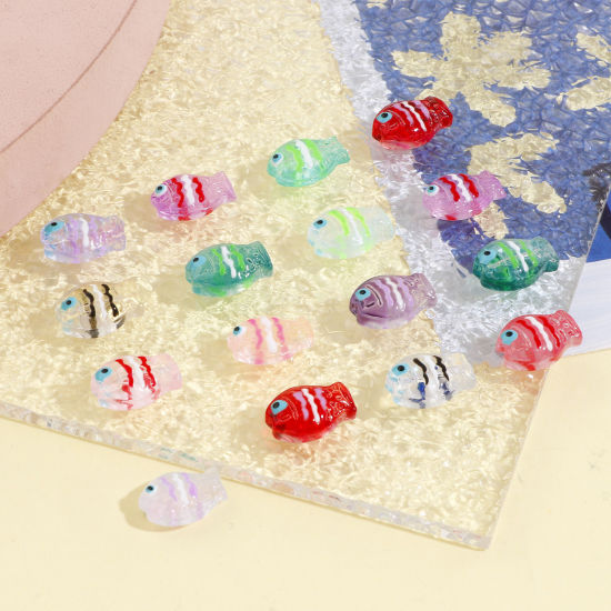 Picture of Lampwork Glass Ocean Jewelry Beads For DIY Jewelry Making Fish Animal Multicolor Enamel About 14mm x 10mm