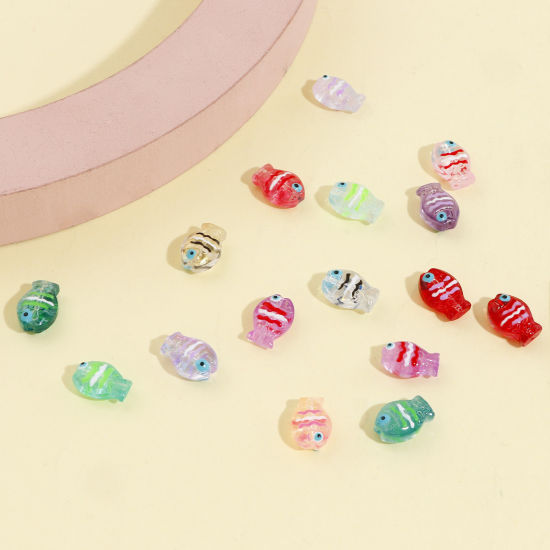 Picture of Lampwork Glass Ocean Jewelry Beads For DIY Jewelry Making Fish Animal Multicolor Enamel About 14mm x 10mm