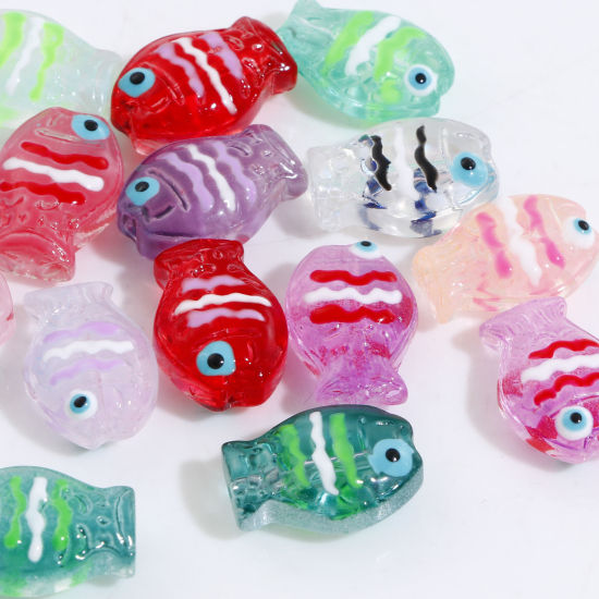 Picture of Lampwork Glass Ocean Jewelry Beads For DIY Jewelry Making Fish Animal Multicolor Enamel About 14mm x 10mm