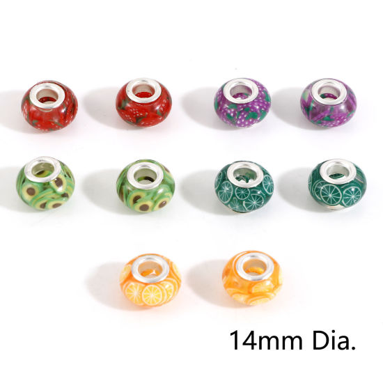 Picture of Resin European Style Large Hole Charm Beads Multicolor Round Fruit 14mm Dia.