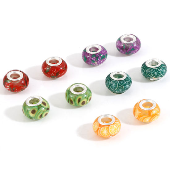 Picture of Resin European Style Large Hole Charm Beads Multicolor Round Fruit 14mm Dia.