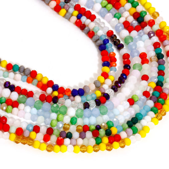 Image de 2 Enfilades Perles pour DIY Fabrication de Bijoux de Charme en Verre Abaque Multicolore A Facettes, Env. 4mm Dia
