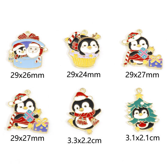 Immagine di Lega di Zinco Natale Charms Oro Chiaro Multicolore Pinguino Smalto 10 Pz