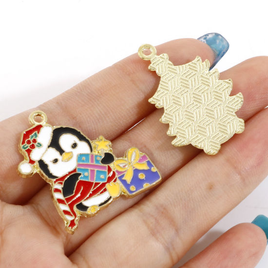 Immagine di Lega di Zinco Natale Charms Oro Chiaro Multicolore Pinguino Smalto 10 Pz
