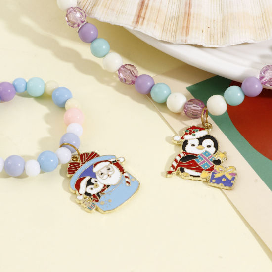 Immagine di Lega di Zinco Natale Charms Oro Chiaro Multicolore Pinguino Smalto 10 Pz