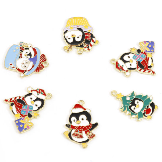 Immagine di Lega di Zinco Natale Charms Oro Chiaro Multicolore Pinguino Smalto 10 Pz