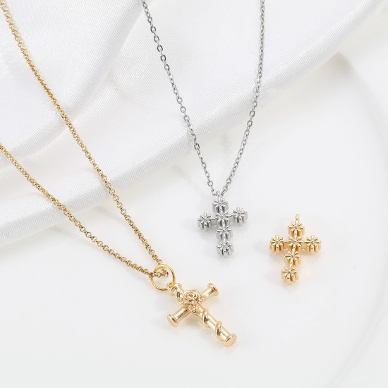 Picture of Brass Religious Charms Real Gold Plated Cross