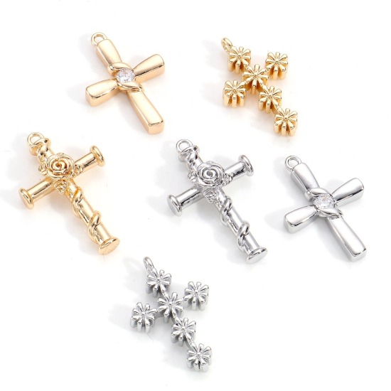 Picture of Brass Religious Charms Real Gold Plated Cross