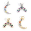Imagen de Latón Colgantes Charms Luna Media Oro Real Chapado Arco Iris Micro Pave Multicolor Circón Artificial 2 Unidades