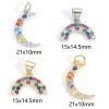 Imagen de Latón Colgantes Charms Luna Media Oro Real Chapado Arco Iris Micro Pave Multicolor Circón Artificial 2 Unidades