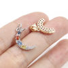 Imagen de Latón Colgantes Charms Luna Media Oro Real Chapado Arco Iris Micro Pave Multicolor Circón Artificial 2 Unidades
