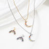 Imagen de Latón Colgantes Charms Luna Media Oro Real Chapado Arco Iris Micro Pave Multicolor Circón Artificial 2 Unidades